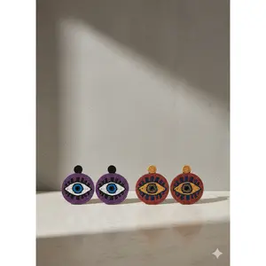 Evil Eye Embroidery Beads - Unique Design with Black and Brown Patterns, Elegant Earrings with Decorative Bead