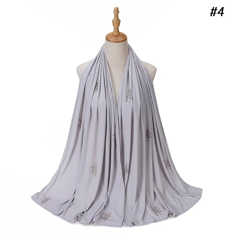 Muslim Crinkle Jersey Hijab Rhinestone Shawls Crepe Ribbed Jersey Hijab Soft Islamic Wraps Headband Women Headwrap