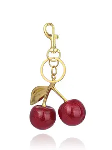 Cherry Charm Car Keychain, Resin Cherry Pendant with Leaf and Lobster Clasp, High Gloss Finish, Fashion Accessory for Bags and Cars, Keychain Parking Key