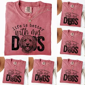 Comfort Colors Life Is Better With My Dogs T-Shirt, 50+ Dog Breeds Available Graphic Tee, German Shepherd French Bulldog Corgi Shirt, Funny Dog Mom Gift, Dog Lover Tee, Casual Everyday Wear, Crimson Color - AL