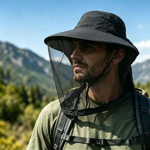 1 /2Pack Mosquito Net Wide Brim Sun Protection Bucket Hat, Breathable Lightweight Water Repellent Outdoor Hat, Anti-Mosquito Cap for Hiking, Camping, Gardening, Mountain Climbing & Fishing