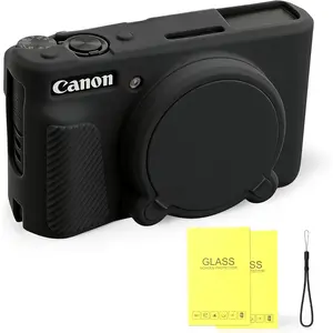 Camera Case for  PowerShot SX740 / SX730 HS Digital Camera, Soft  Protective Case, Removable Lens Cover with 2 x Tempered Glass Protectors & 1 x Wrist Strap - Black