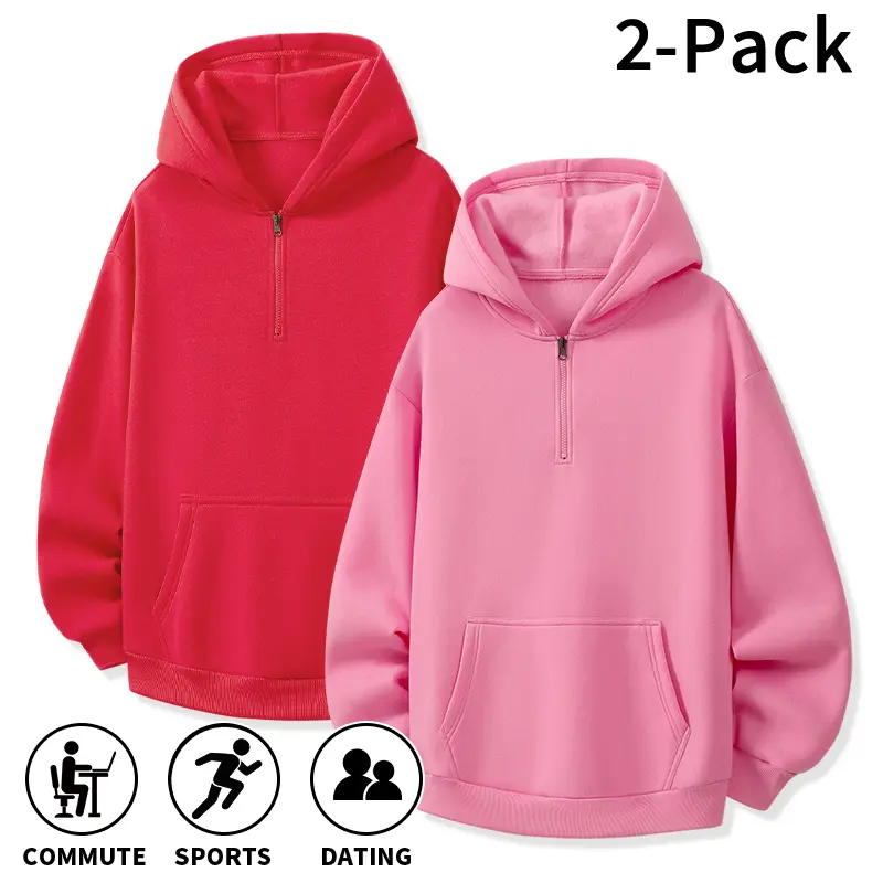 2 Pack / 1 Pack Men's Half Zip Hoodie, Solid Color Loose Long Sleeve Sweatshirt with Kangaroo Pocket. Made of soft fabric, simple and versatile, ideal for sports, commuting, and everyday wear.