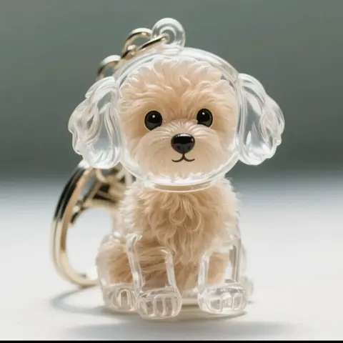 HOXEZU 1.7in Scratch-Resistant Transparent Acrylic Fur-Filled Animal Keychain Charm - Cute Sitting Dog Paw, Durable Chain Link Organizer for Keys/Bags, Everyday Fur Keychain Unique Gift for Dog Owners