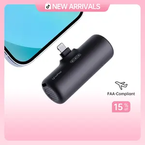 HYCHIKA 4500mAh Mini Wireless Portable Charger, 15W Power Bank with Built-in Lightning Plug for iPhone 14/13/12/11/8/7/X Series & AirPods, Compact Durable Mobile Accessories, Travel Gadgets (Black Connector)