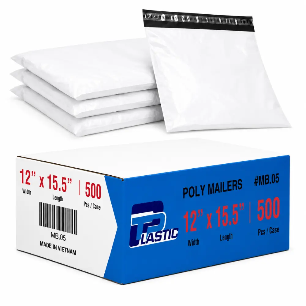 Poly Mailers 12x15.5 Shipping Bags, 500 Pack White Waterproof Mailing Envelopes, 2 Mil Self-Seal Poly Mailer Bags for Small Business, Clothing, Packaging & Shipping Supplies Bulk