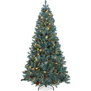Best Choice Products Pre-Lit Pre-Decorated Holiday Christmas Pine Tree w/ Lights, Base – Blue Spruce