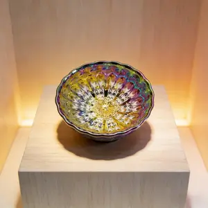 Kiln-Glaze Colorful 3D Golden Peacock Porcelain Teacup, Hand-Inlaid Rivet Gilded Tea Bowl, One-Piece No Glue, Gift Box with Stand, for Coffee, Black Tea & Water, Ideal Desktop Decor, Ornament & Premium Holiday Gift