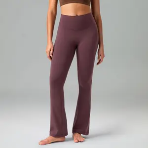 Colorfulkoala Women's No Front Seam 29.5" High-Waisted Mini Flare Leggings Seamless Front Pants Dreamlux Fabric Yoga Casual Wear