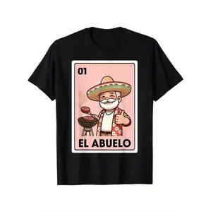Vintage Mexican Bingo Card Graphic T Shirt El Abuelo Grilling Grandpa Design Themed Parties Casual Wear