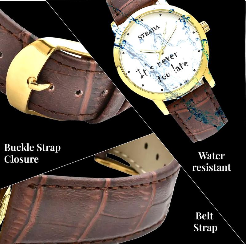 Strada Japanese Movement Dial Watch with Faux Leather Strap .5-9.0" (40.38mm) Birthday Christmas Gifts