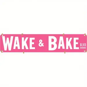 Vintage Wake & Bake Blvd Metal Sign - 16x4 Inch Pink & White Retro Wall Decor| Playful & Durable Art for Girls' Hangout, Home Dorm & Chic Lounge - Unique Ladies' Space Accessory