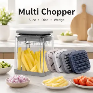 Multi‑Functional Manual Food Chopper, one‑press cutting & multi‑purpose design, household kitchen gadget for cutting french fries, slicing tomatoes and segmenting lemons, practical time‑saving tool for daily food prep