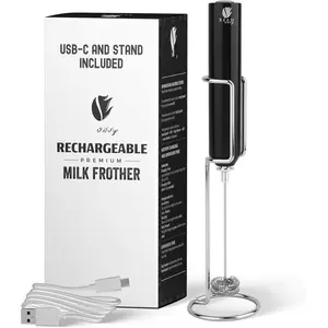 Rechargeable Milk Frother Handheld, Aluminium Coffee Frother Handheld with Stainless Steel Frother Wand,  Coffee Frother  | Adjustable Speed Frother (USB C  and Stand Included)