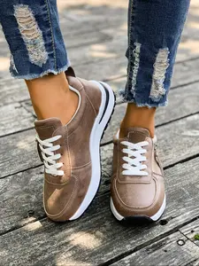 Women's Thick Sole Anti-Slip Casual Sneakers, Lace-Up Student Running Shoes, Round Toe Comfortable Footwear for Daily Wear, Lightweight Footwear