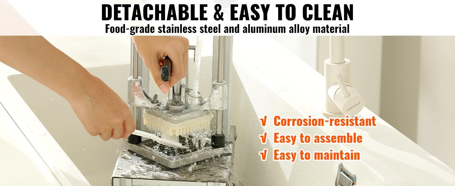 VEVOR Commercial French Fry Cutter with 4 Replacement Blades, 1/4″ & 3/8″ Blade Easy Dicer Chopper, 6-wedge Slicer & 6-wedge Apple Corer, Kitchen Vegetable Fruit Chopper Lemon Potato Cutter for French