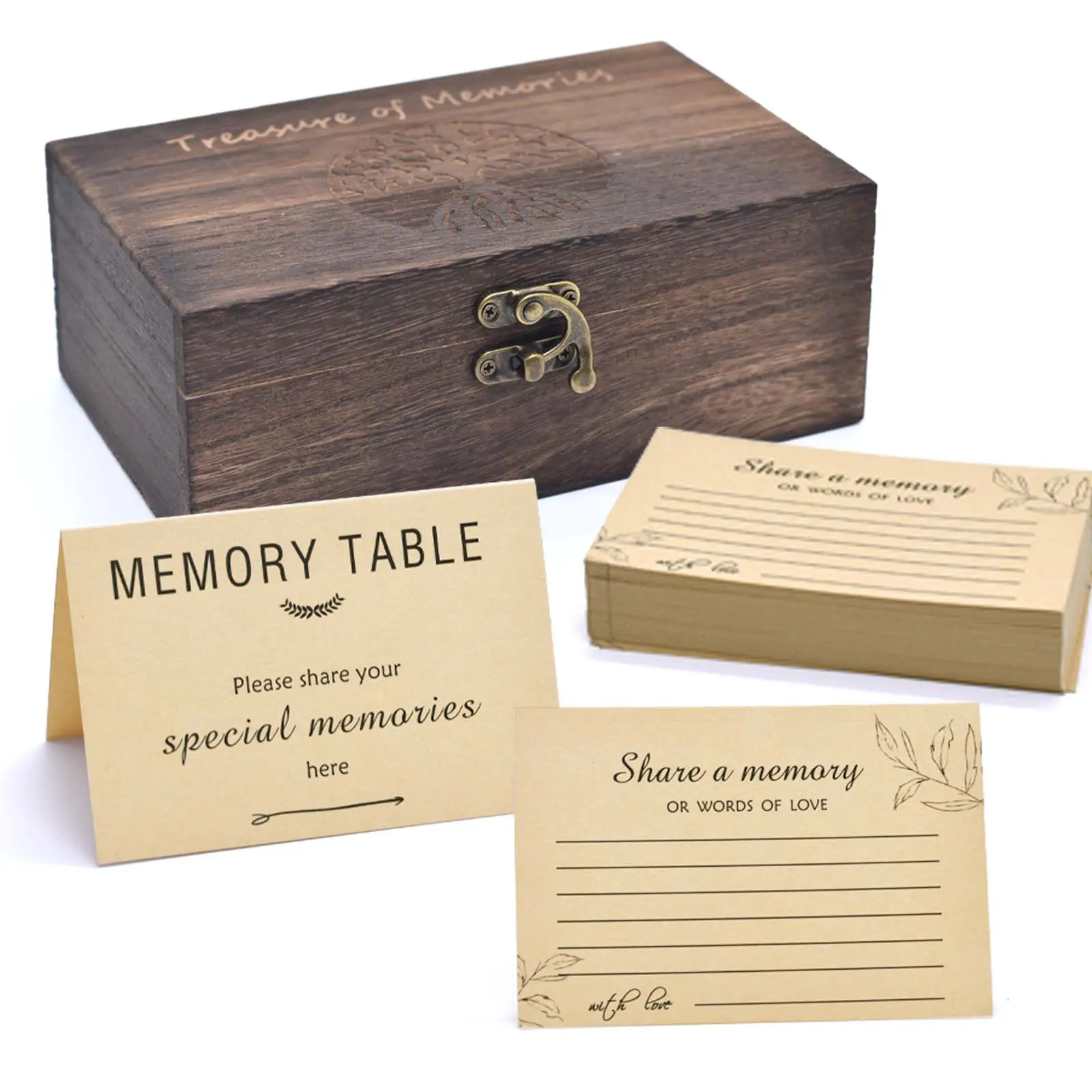 Wooden Share Love & Memories Box with 50 Pcs Share A Memory Cards for Celebration of Life Decorations - Elegant Keepsake for Funerals, Weddings, Birthdays & Graduations - Heirloom Storage Box