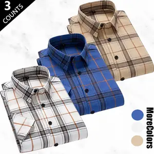 3-pack men’s plus-size plaid short-sleeve shirts—casual commuter style with a mature vibe. Breathable, skin-friendly cotton fabric featuring classic plaid patterns and a notched collar. Loose, inclusive fit that doesn’t squeeze or pinch at the shoulders.