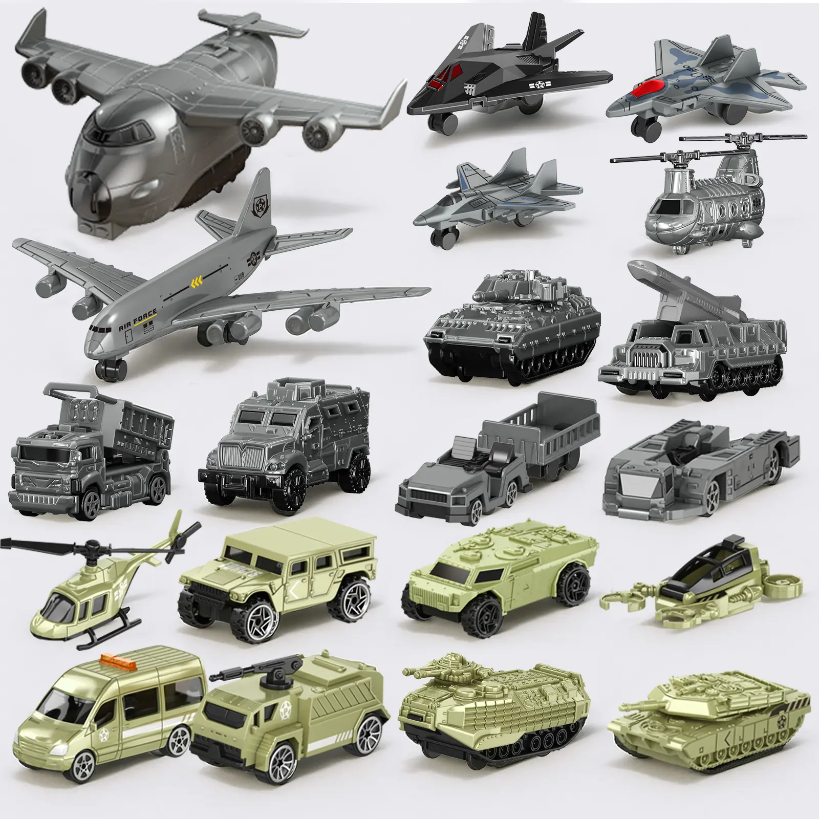 Frontoytall Military Theme Vehicle Toy Set - 21-Piece Army Playset with Tanks, Fighter Jets, Transport Planes, Trucks, Helicopters for Boys Ages 4-8 | STEM Fun, Teamwork Learning Birthday Gift, Decoration