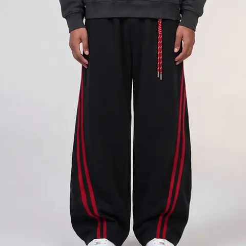 TELLFUN Men's Baggy Sweatpants - Y2K 2000s Vintage Woven Wide-Leg Joggers with Side Stripes, Elegant Unisex Oversized Casual Streetwear for Everyday Loungewear, Summer Vibes Men's Bottoms