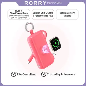 RORRY Flow 10000mAh 40W Fast Charging Power Bank Built-in USB-C Cable Foldable Plug for Apple Devices MacBook Travel Essentials summervibes