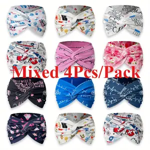 4 pieces printed hair bands, cross-button anti-strangling hair ties, forehead protection masks, headscarves, nurse headbands