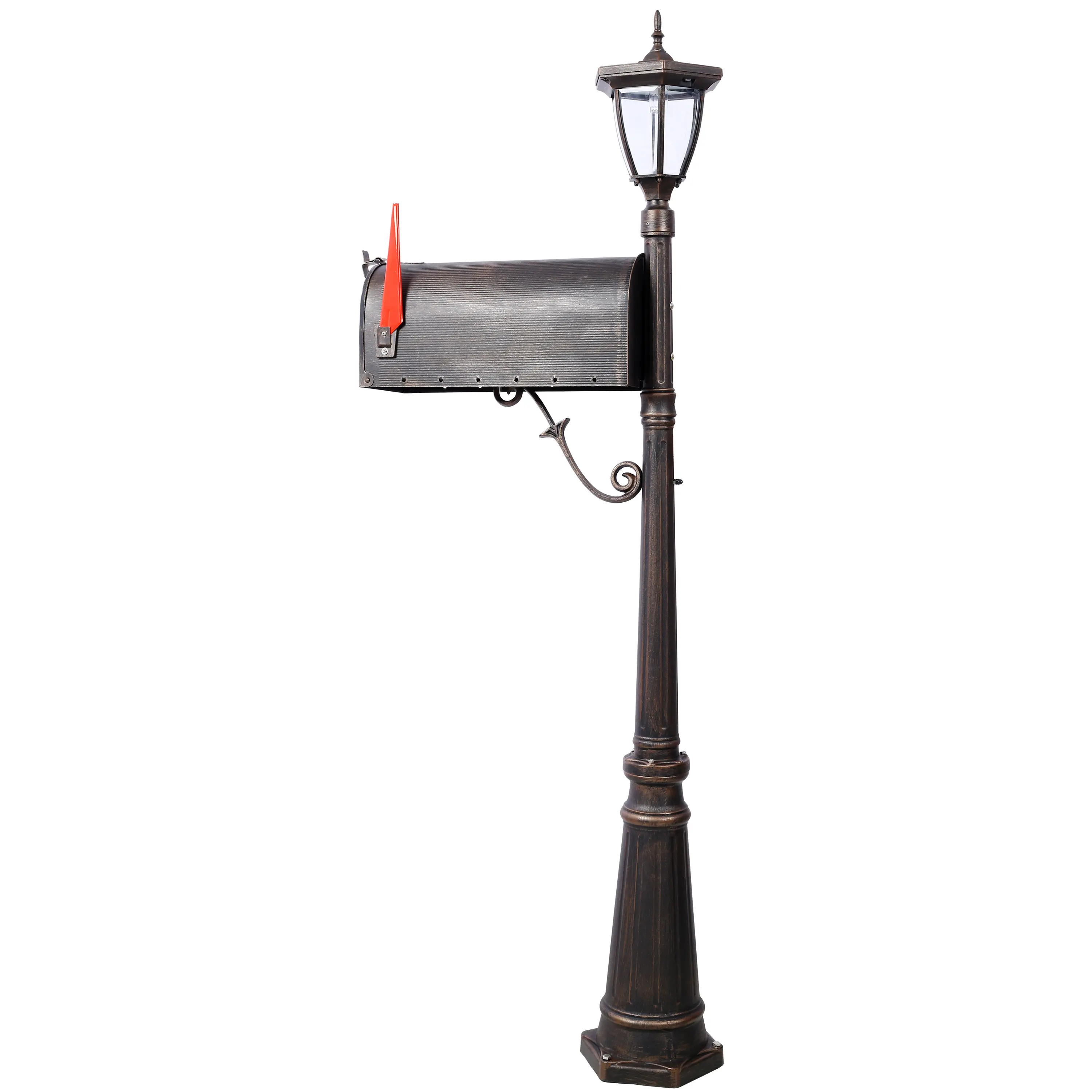 Hardware Mailbox/Post Light Combination Kit , Post with Mailbox, Fluted Base,  Decorative Modern Mailbox with Post, Stratford Heavy Duty Cast Aluminum Mailboxes for Outside, Mailbox Post Large Mail Box