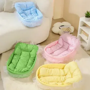 Detachable Cute Lace Edge Pet Princess Bed Cat Cave Dog House, Easy Assembly, Comfortable and Stylish Pet Furniture
