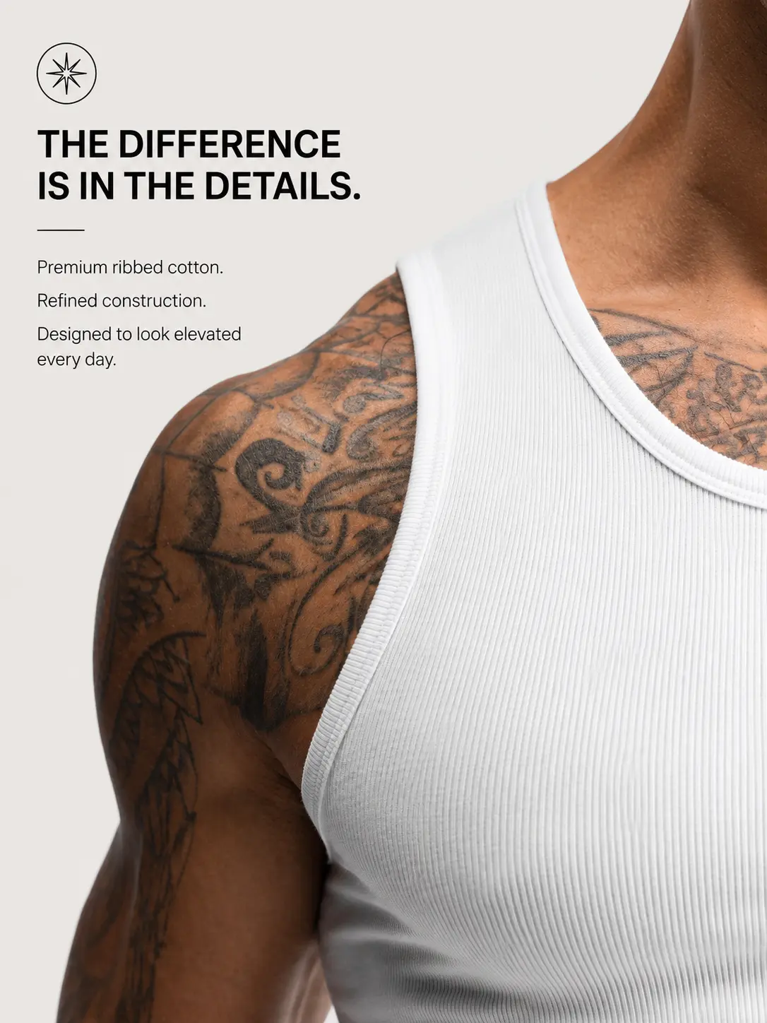 Premium ribbed cotton men's tank top details
