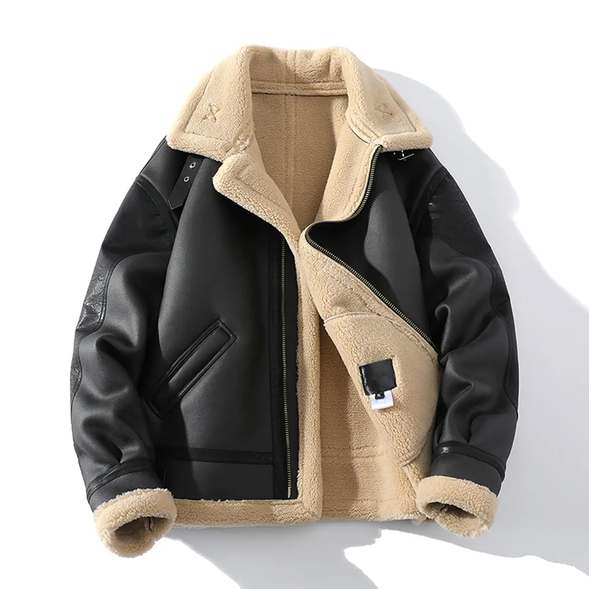 Winter Men's Faux Suede Faux Shearling Jacket Handmade Limited Edition Outdoor Coat for Cold Weather