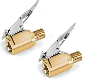 Brass Tire Inflation Hose Adapter, Locking Tire Air Chuck, Threaded Twist Connection Converts to Locking, No Leak Air Compressor Pump Clamps On Tire Chuck with Tire Valve Tire Nozzle 2 count