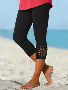 Women's Seven-Eleven Pants, Hollow Out Tight-Fit Bottoms, Butterfly Pattern, All-Season Wear, Comfortable and Stylish Design, Legging, Fitted