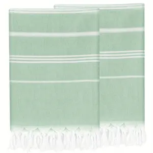2 - piece set of green - striped beach towels, luxurious, soft, quick - drying and machine - washable. Suitable for showers, bathrooms, beach trips, holiday gifts, swimming, sunbathing, gyms and more.