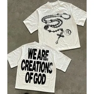 Unisex 230g Breathable Cotton Short-Sleeve T-Shirt, Solid Cotton Collection Y2K High-Street Religious Graphic Tee with 'We Are Creations Of God' Print, Round Neck Menswear Streetwear Top, Premium Fabric