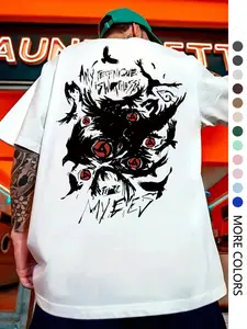 Men's Naruto Print Loose-Fit Casual Summer Short Sleeve Round Neck T-Shirt, Comfortable Fashion Top for Sports & Daily Wear