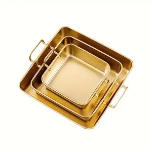 Kitchen 3-Piece Non-Stick Stainless Steel Square Bakeware Set - Baking Pans with Dual Handles, French Fry Dishes, Mousse Molds for Cookies, Bread