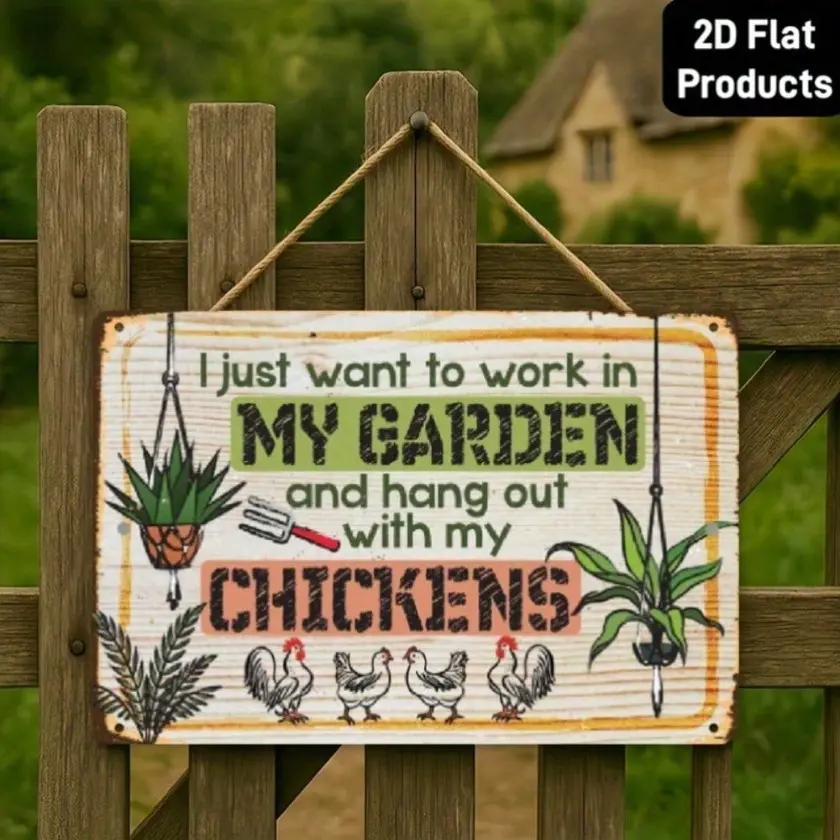 Funny Chicken Coop Garden Aluminum Wall Decor Plaque, Rustic Farmhouse Sign, Rustic Design, 2D Flat Home Courtyard Art, Garden Signs, Outdoor Decoration