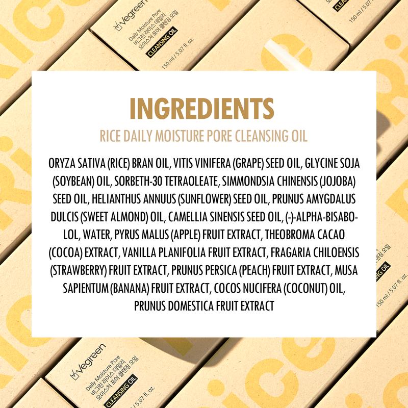 VEGREEN Rice Daily Moisture Pore Cleanser Oil – Oil Cleanser for Face & Makeup Removal, Deep Pore Control & Hydrating Korean Cleansing Oil for Oily & Sensitive Skin, 7-Plant Oil Complex - 5.07 fl oz