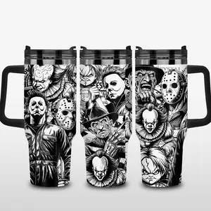 Horror Movie Character 40oz Tumbler With Handle, Horror Character Tumbler, Gift for Horror Movie Lover