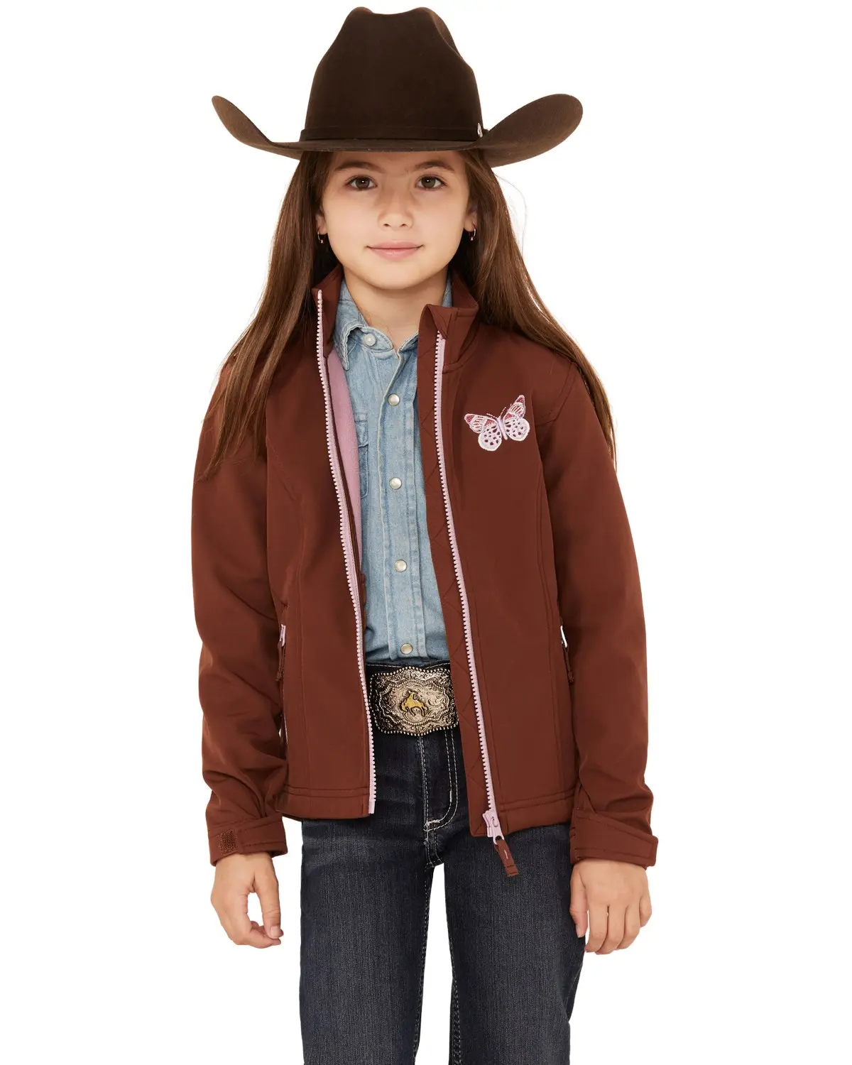 Shyanne Girls' ' Butterfly Embroidered Softshell Jacket - Sgfa23o64-Choc