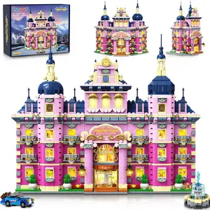 Pink Estate House Building Set with Lights, 3 Style Pinkspire Construction Model with Car Fountain, 1815 PCS Friends Villa Castle Building Block Kit Home Decor, Gift for Adults Boys Girls 8-12+
