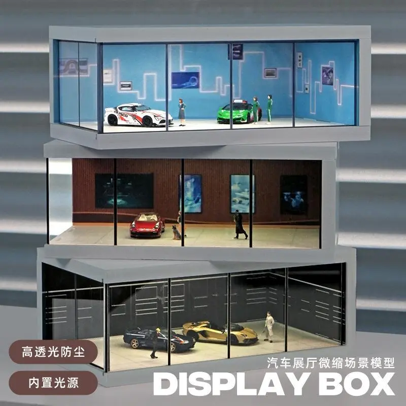 Collector 1:64 Scale Showroom Garage Diorama with High-Transparency Acrylic & LED Lights Parking Lot Display Stand for Alloy Car