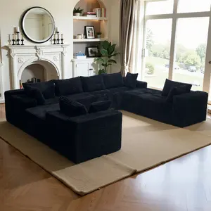 138'' Oversized U-Shaped Boneless Sectional Couches，8 Seater Modular Boneless Cloud Sofa with Chaise Lounges，For Living Room Apartment， NoAssembly Required, Big Comfy Couches Set with  Plush Flannel