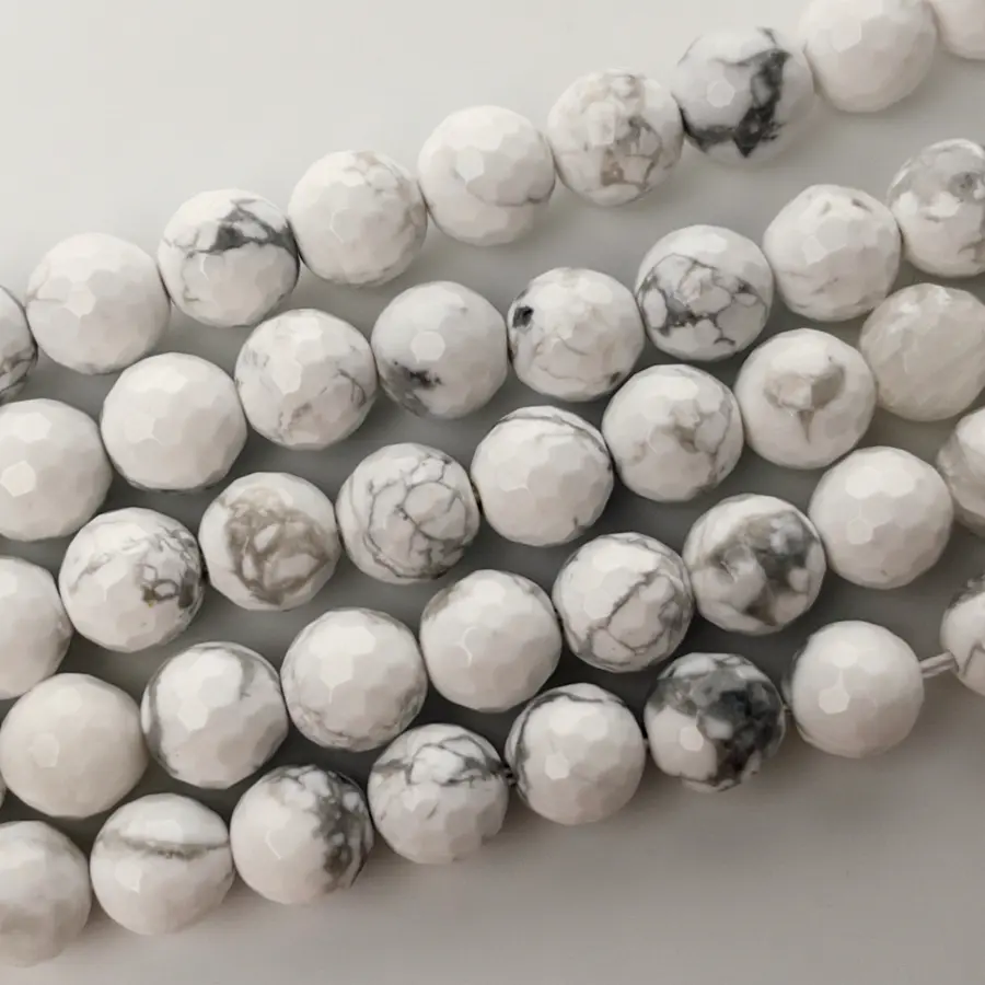 Natural Faceted White Howlite Beaded Bracelet - Marble Geometry Serenity Natural Crystal Jewelry Accessory, Beaded Bracelets