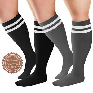 ISUNIE Plus Size Compression Socks for Men & Women - 2 Pairs, Solid Black, Comfortable All-Day Wear, Ideal for Running & Hiking