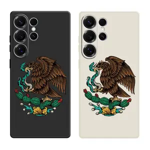 Mexican Golden Eagle Badge Flag Pattern Phone Cases For Samsung Galaxy S26 Ultra S25 Edge S24 Plus S23 FE S22 S21 Shockproof TPU Soft Liquid Silicone Cellphone Casing Cover With Lanyard Button