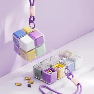 Magnetic Cube Travel Pill Organizer 8 Compartments 7 Day Vitamin Case with Wristband Portable Medication Storage for Healthcare Fun & Tough PP Material