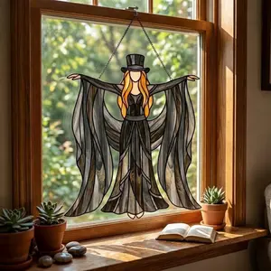 Boho Dancing Lady Suncatcher Acrylic Hanging Ornament - Mystical Gothic Woman Window Spinner, Elegant Witchy Boho Decor for Window Garden Porch, Retro Style Sun Catcher Gift Idea for Women Home Decor