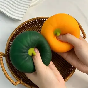 Squishy Pumpkin Fidget Toy, Soft TPR Stress Relief Squeeze Toy, Green & Orange
