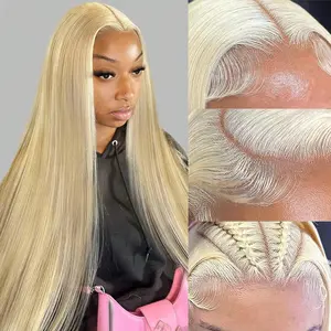 13x6 Lace Front Wig Human Hair Straight Blonde Wig Human Hair 613 HD Transparent Lace Frontal Wigs Human Hair Pre Plucked With Baby Hair 200 Density Blonde Human Hair Wigs